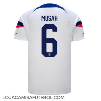 Camisa de Futebol Estados Unidos Yunus Musah #6 Equipamento Principal Mundo 2022 Manga Curta